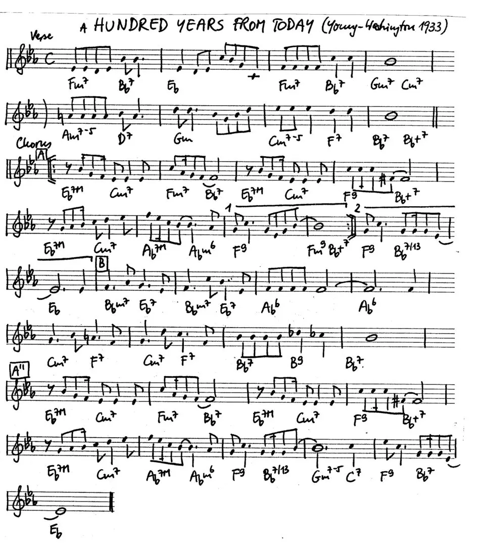 a hundred years from today free jazz leadsheet - Courtesy of the Jungle Jazz Band